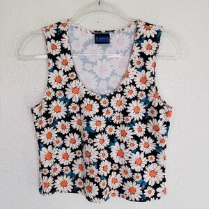 Elhoffer Tank Top Women Large Daisy Floral Buffy Crop Stretch Summer Spring Boho